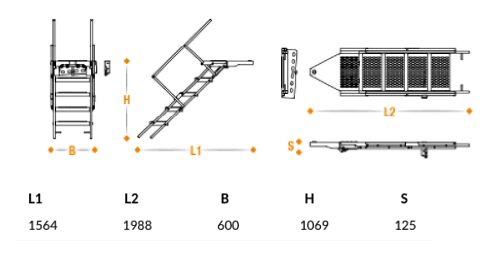 Takler pull out ladder - 5 steps - 1988 x 600 mm (LxW) - rotatable - with 2 handrails