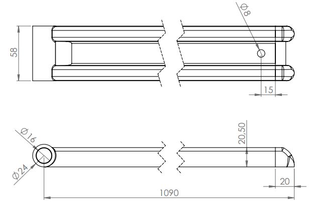 Rhiwa Quality M-scharnier 1090 mm - inclusief einddop - verzinkt