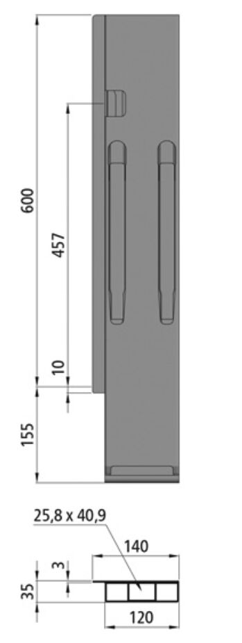 Kinnegrip k20 montant arrière - 600 mm - gauche - KTL