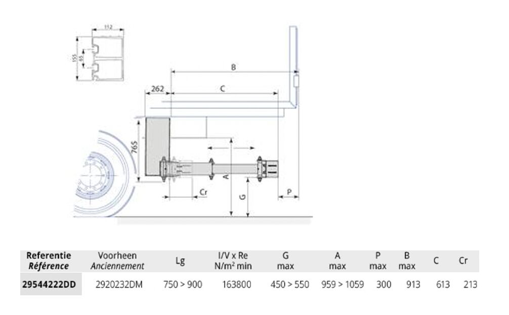 Pommier stootbalk XPAND P42D - hydraulisch horizontaal in/uittrekbaar + sensor - 613 mm - R58-03
