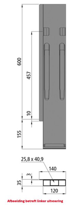 Kinnegrip K20 rear pillar - 600 mm - right - with fastener - KTL