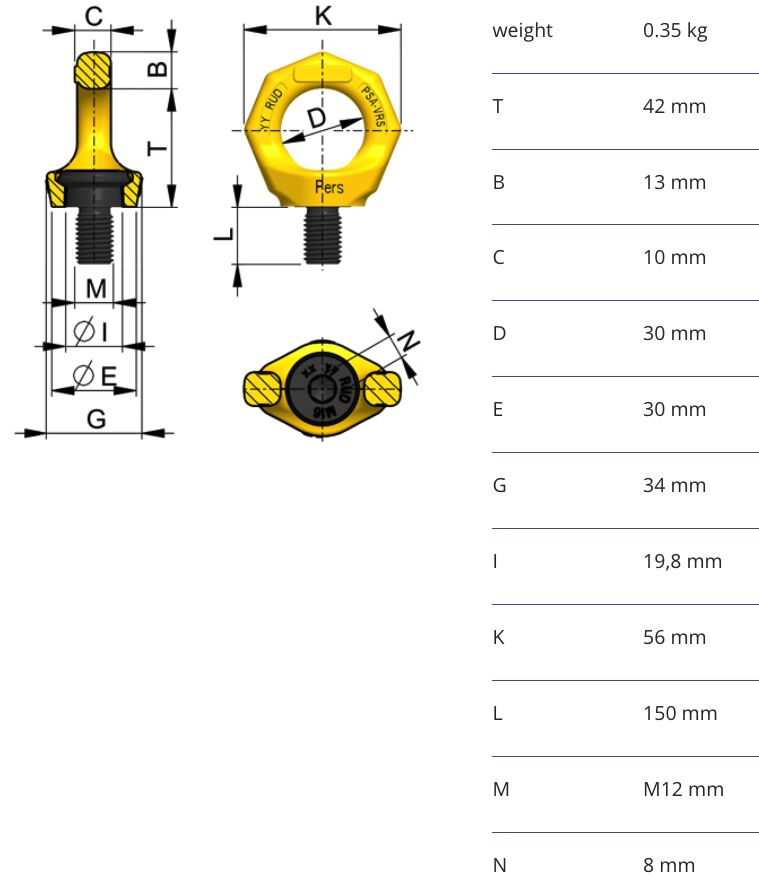 RUD PSA starpoint PSA-VRS M12 - maximale lengte L=150 mm - valbeveiliging verankeringspunt - 1 persoon