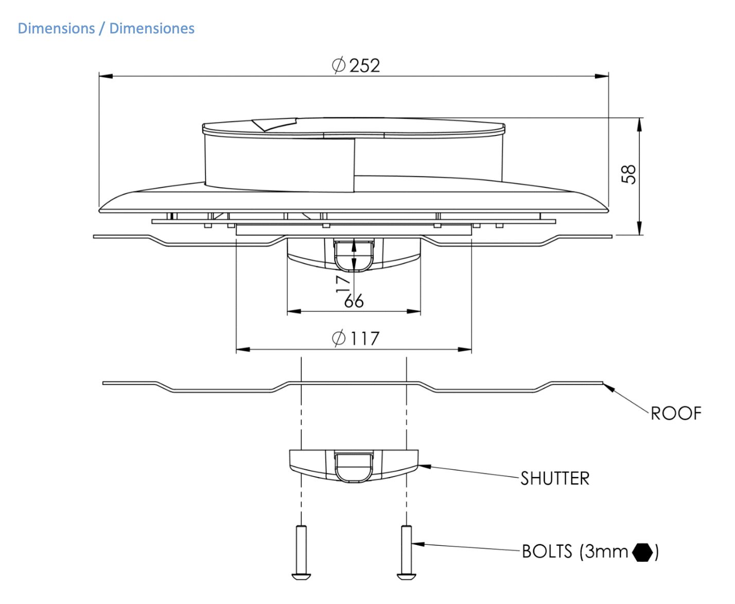 Flettner Slimline mechanische dakventilator - met binnenrooster - wit