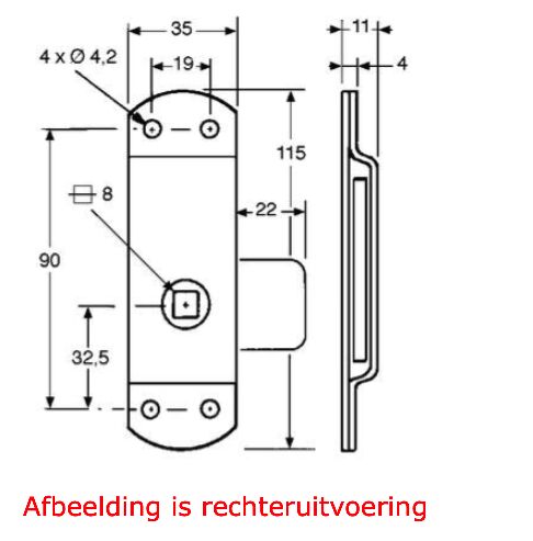 Pommier budget latch - left - 35 x 115 mm - zinc-plated