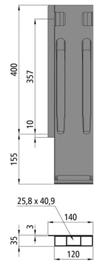Kinnegrip support arrière K20 - 400 mm - gauche - avec fermeture - aluminium anodisé