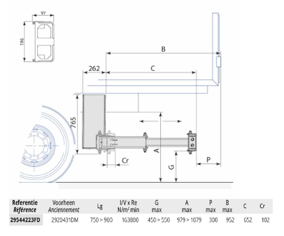 Pommier stootbalk XPAND P42F - hydraulisch horizontaal in/uittrekbaar + sensor - 652 mm - R58-03
