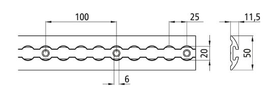 Rhiwa Quality airline ankerrail - gat Ø 20 mm - 2025 mm - halfrond